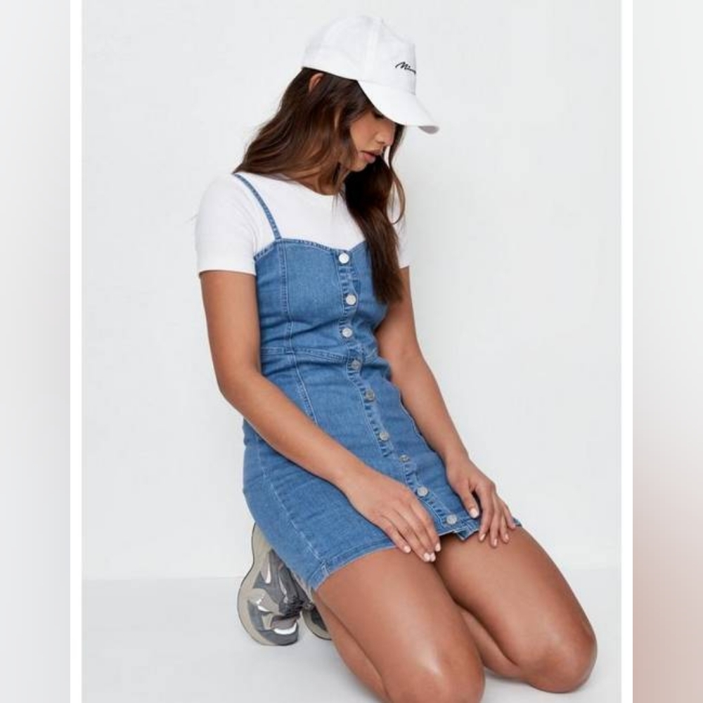 NWT Missguided Button Through Denim Cami Midi Dress Size 10
